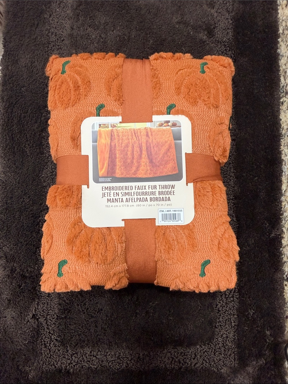 Embroidered Faux Fur Pumpkin Throw